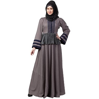 Polka dotted designer abaya- Grey